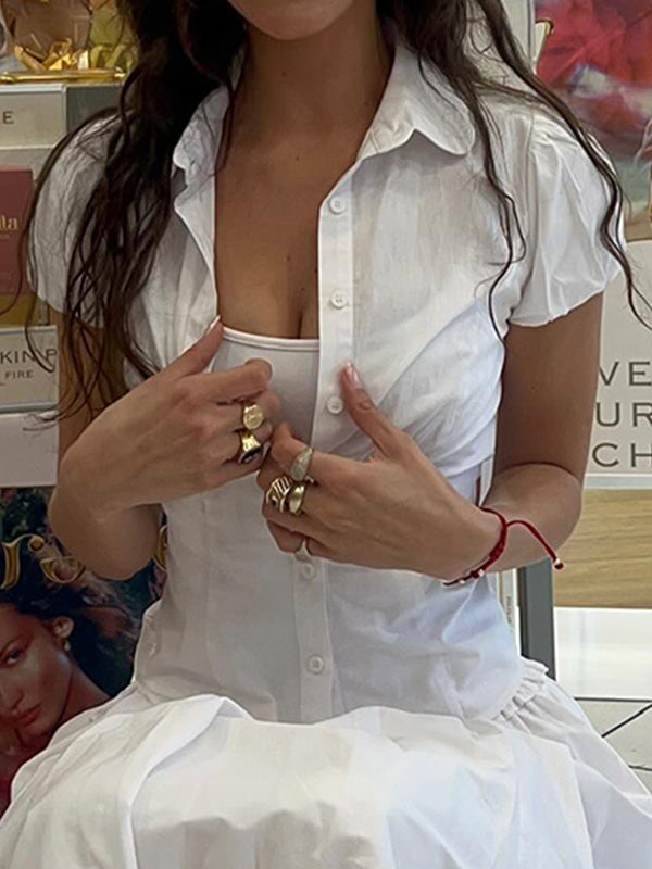 Corset Shirt - Fitted Bust Cup V-Neck Cotton Top