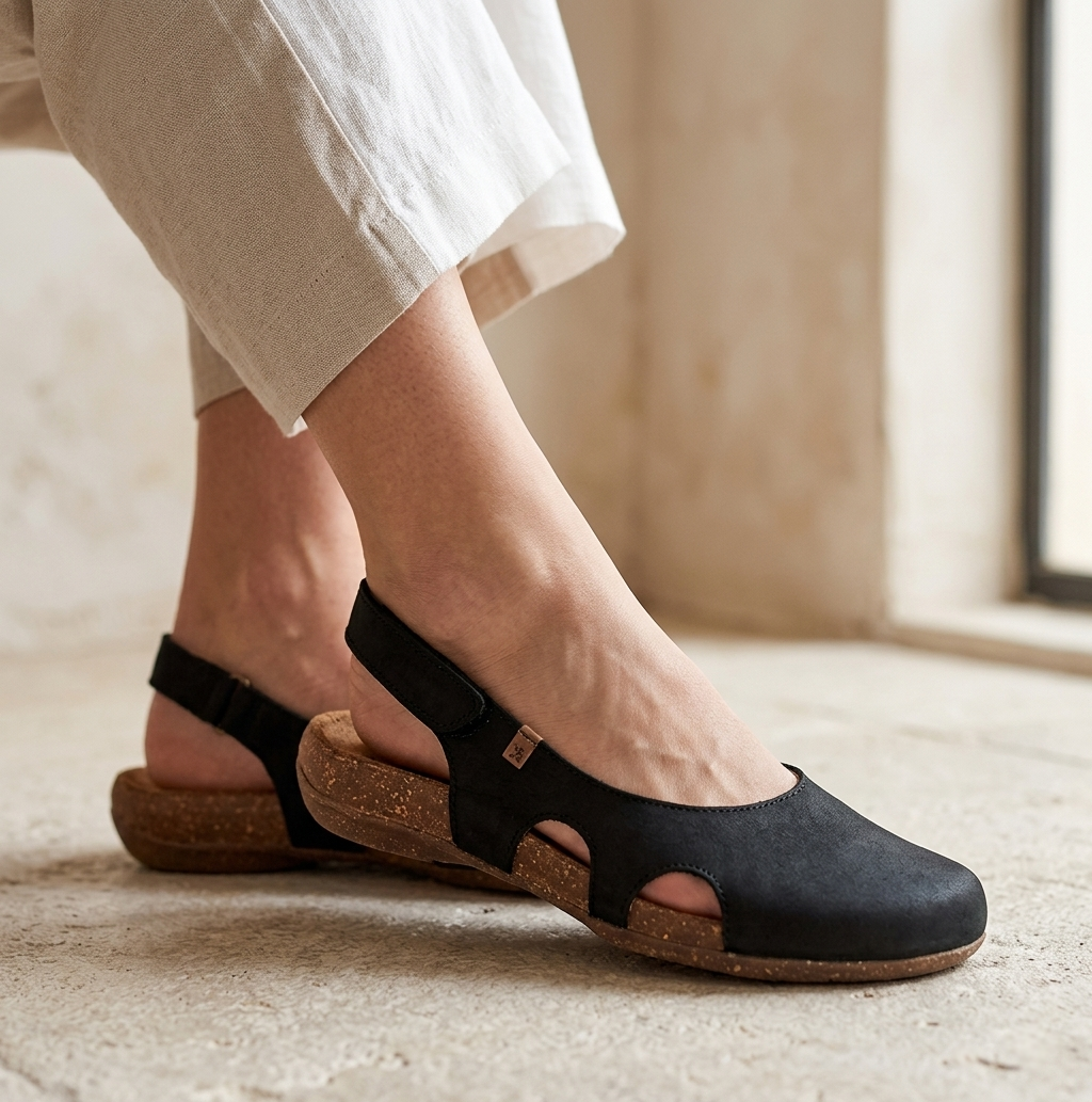 Orthopedic Suede Closed Toe Sandal - Slingback Buckle Cork