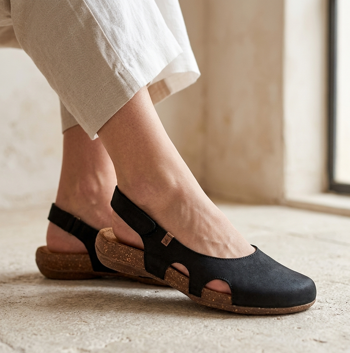 Orthopedic Suede Closed Toe Sandal - Slingback Buckle Cork