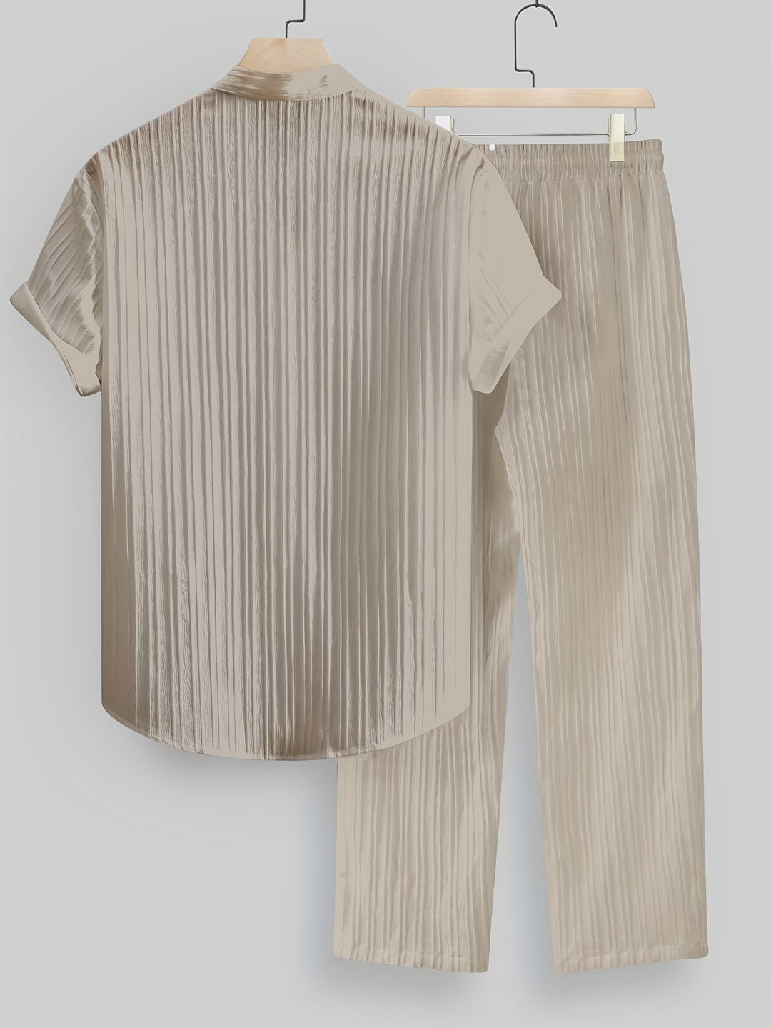 Ribbed Co-ord Set Men - Shirt Trousers Smart Casual Holiday