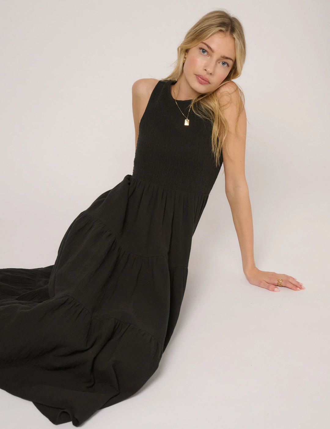 Smocked Cotton Midi Dress - Tiered A-Line Summer Party