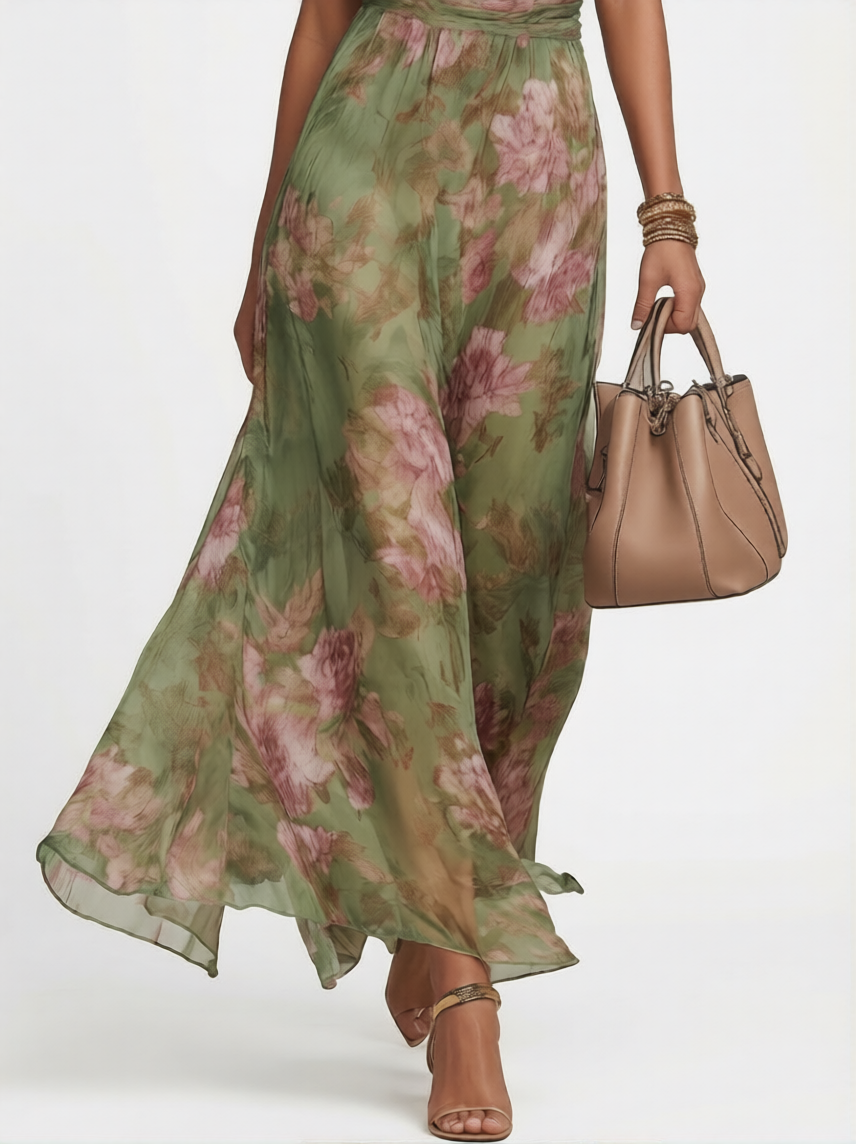 Chiffon Floral Maxi Dress Wedding Guest - Halter Lined
