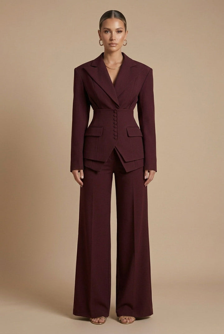 Tailored Blazer Set - Wide Leg Trousers Occasion Wear