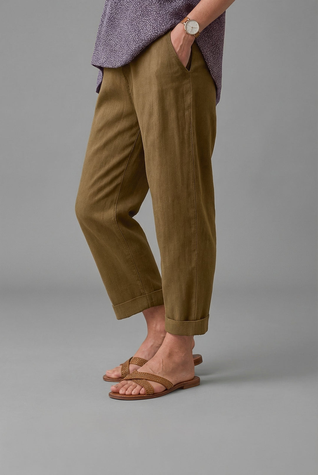 Linen Tapered Trousers - Cropped Turn-Up Holiday