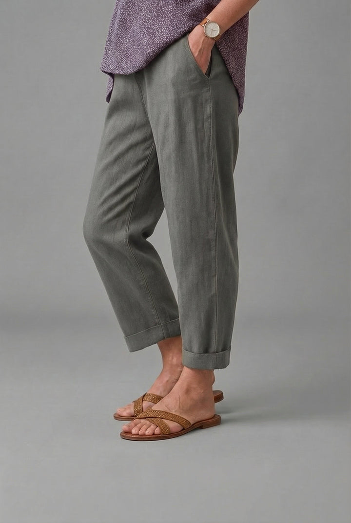 Linen Tapered Trousers - Cropped Turn-Up Holiday