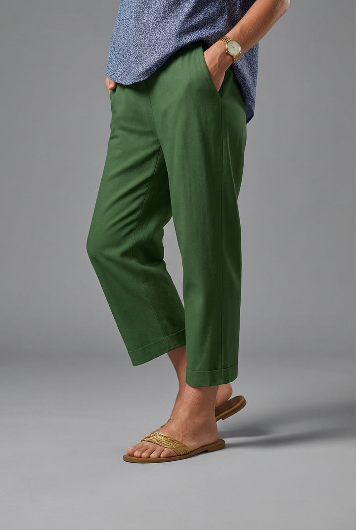 Linen Tapered Trousers - Cropped Turn-Up Holiday