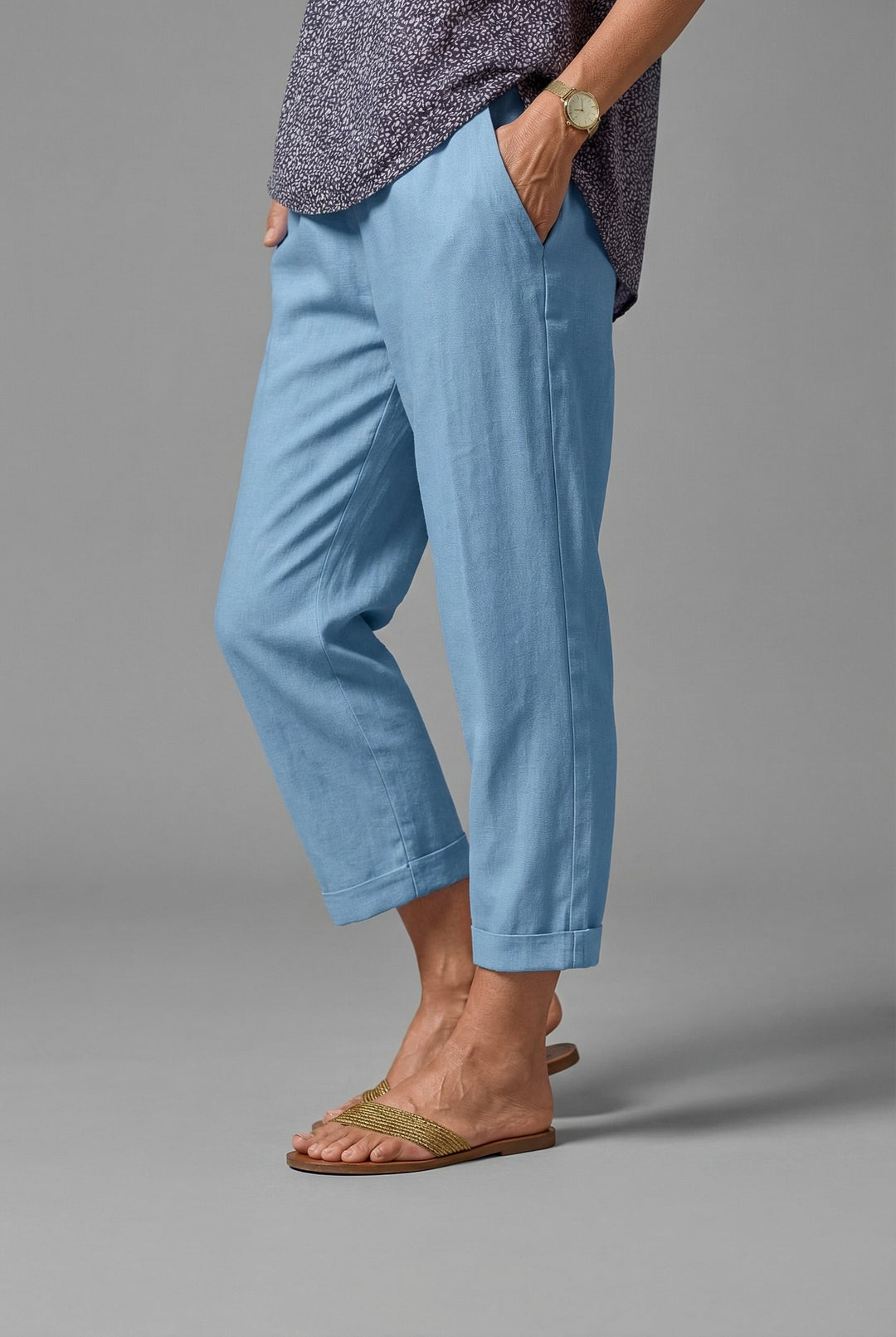 Linen Tapered Trousers - Cropped Turn-Up Holiday