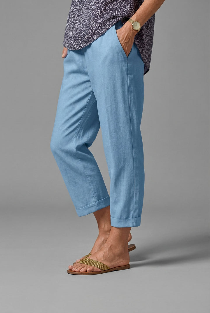 Linen Tapered Trousers - Cropped Turn-Up Holiday