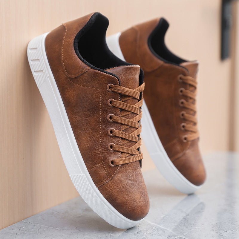 Men's Faux Leather Low Top Trainers - Smart Casual Lace Up