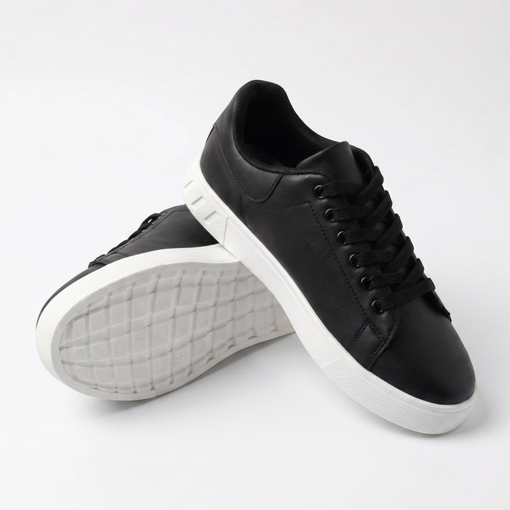 Men's Faux Leather Low Top Trainers - Smart Casual Lace Up
