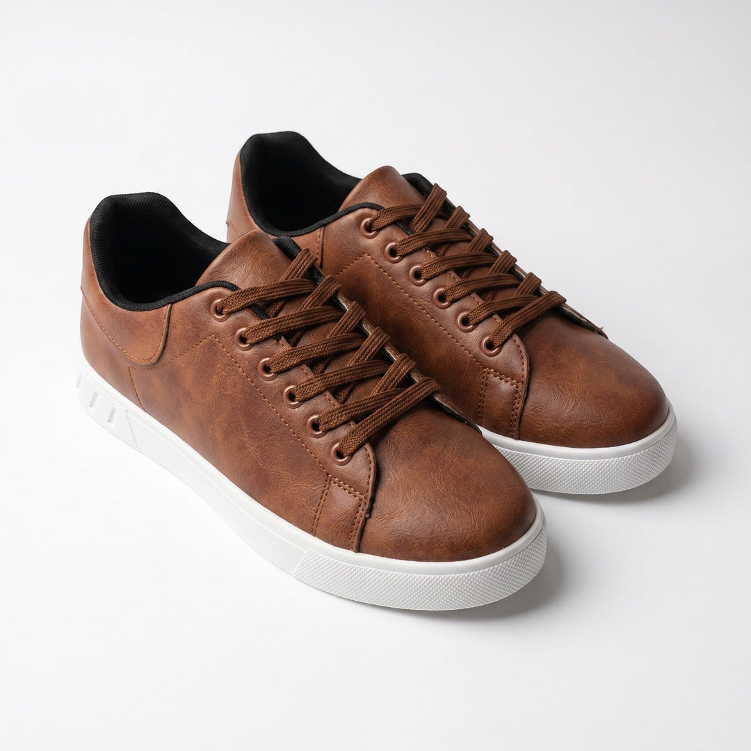 Men's Faux Leather Low Top Trainers - Smart Casual Lace Up