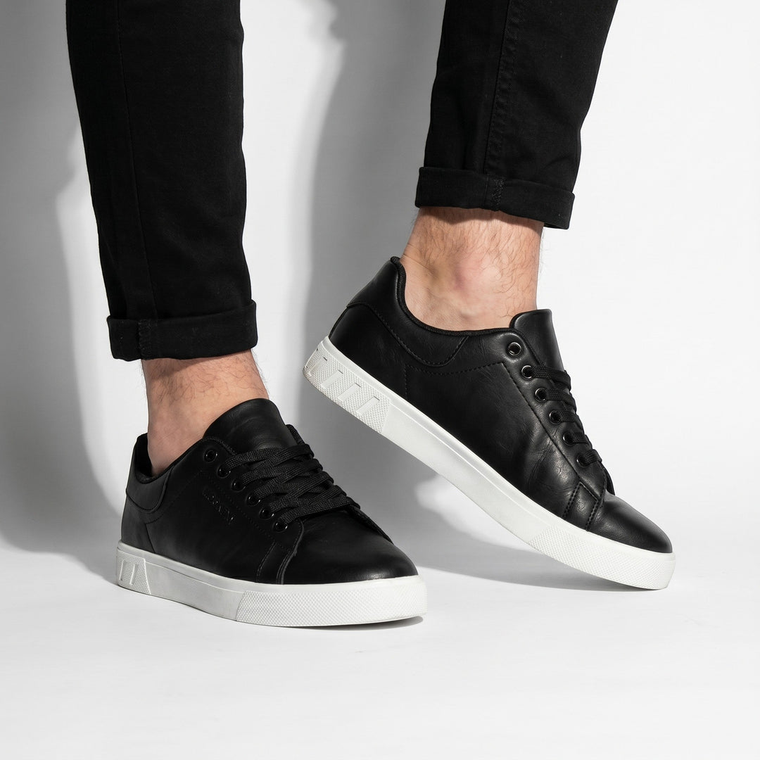 Men's Faux Leather Low Top Trainers - Smart Casual Lace Up