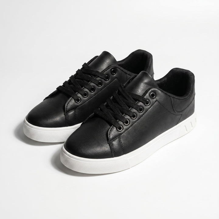 Men's Faux Leather Low Top Trainers - Smart Casual Lace Up