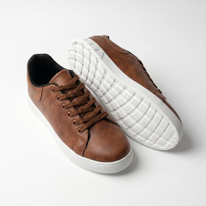 Men's Faux Leather Low Top Trainers - Smart Casual Lace Up