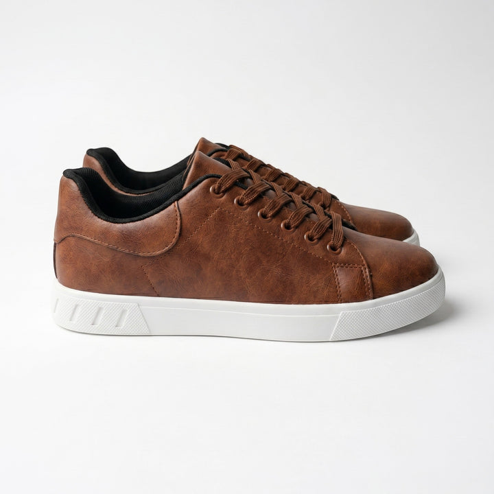 Men's Faux Leather Low Top Trainers - Smart Casual Lace Up