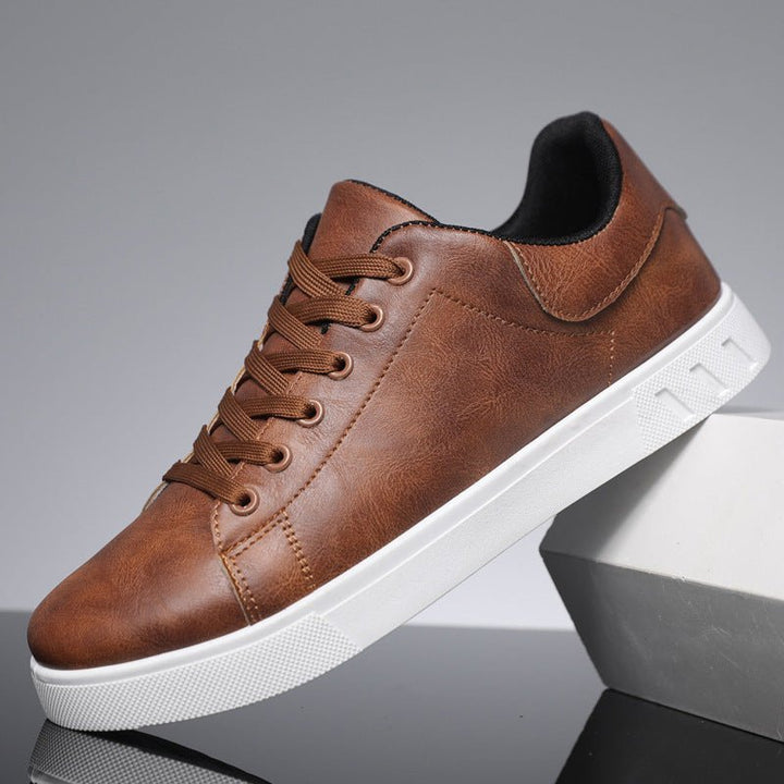 Men's Faux Leather Low Top Trainers - Smart Casual Lace Up
