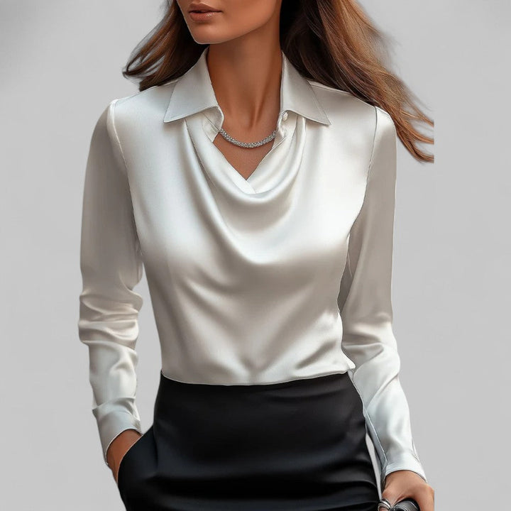 Women's Satin Blouse - Cowl Neck