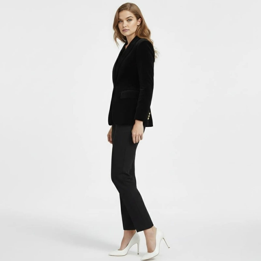 Women's Velvet Blazer Slim Fit - Satin Lapel Formal Occasion