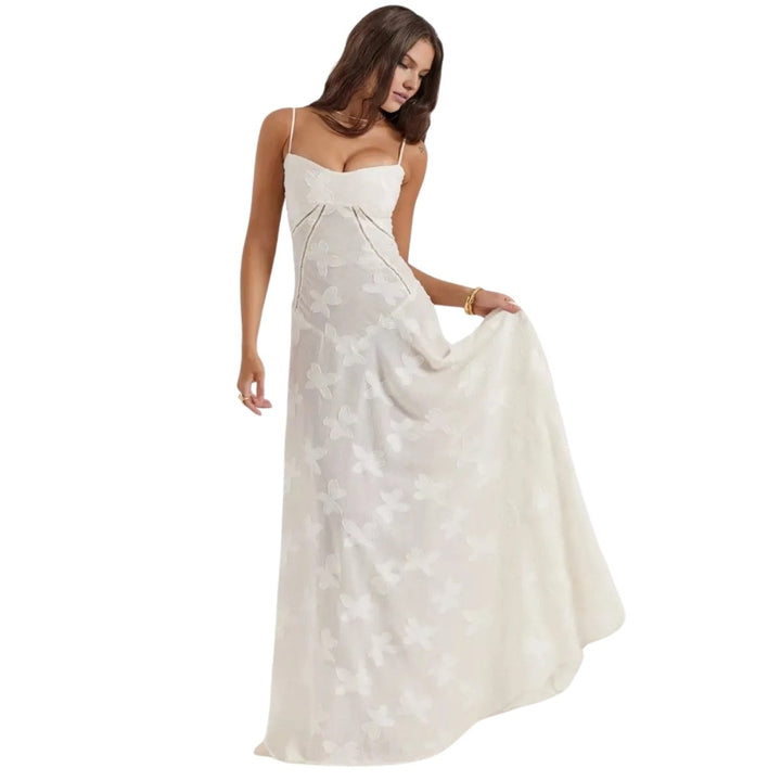 Butterfly Maxi Dress - Bustier Spaghetti Strap Wedding Guest