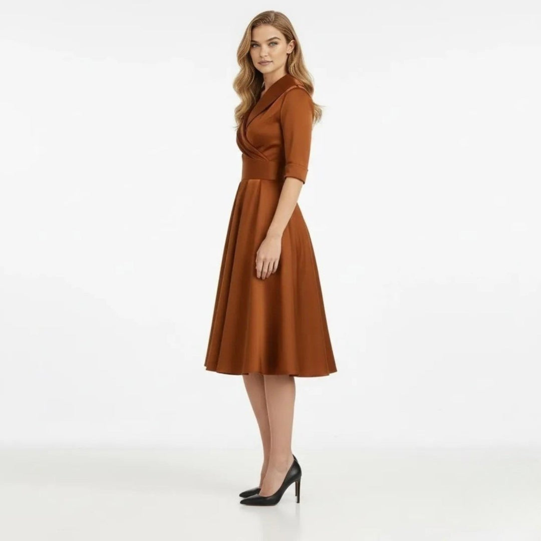 Women’s Satin Fit & Flare Midi Dress – Wedding Guest