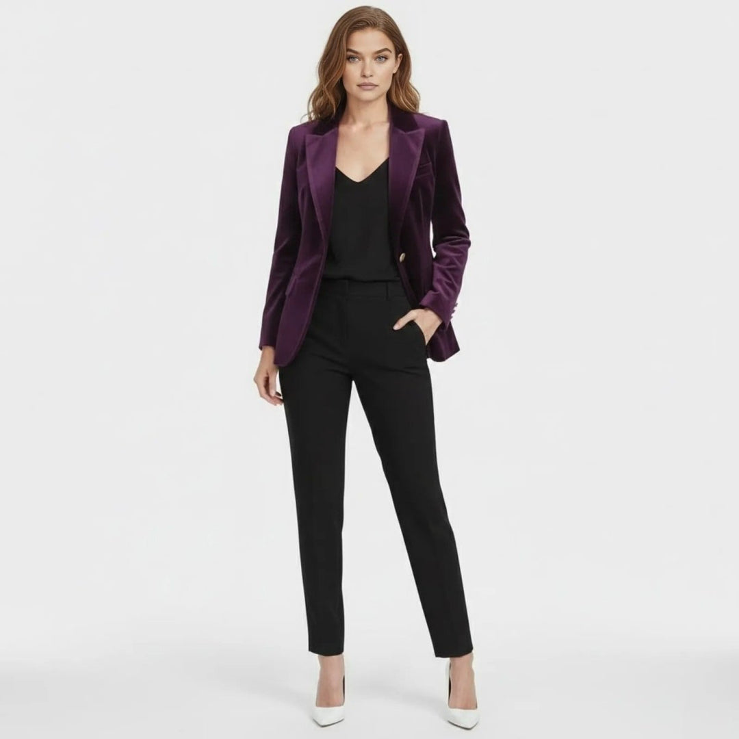 Women's Velvet Blazer Slim Fit - Satin Lapel Formal Occasion