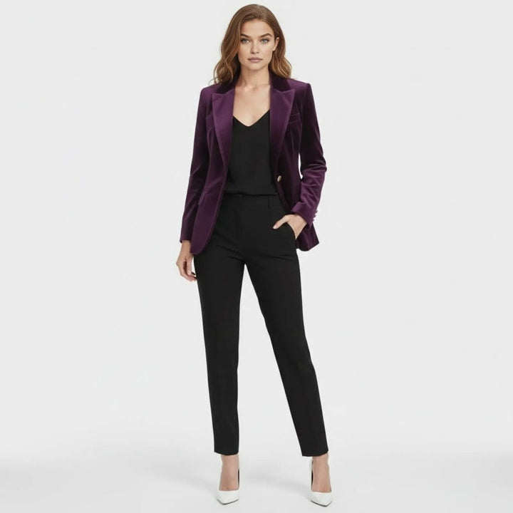 Women's Velvet Blazer Slim Fit - Satin Lapel Formal Occasion
