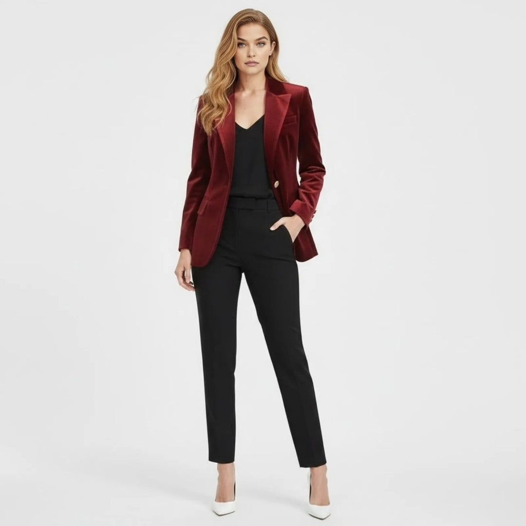 Women's Velvet Blazer Slim Fit - Satin Lapel Formal Occasion