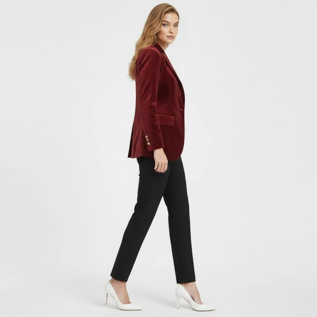 Women's Velvet Blazer Slim Fit - Satin Lapel Formal Occasion