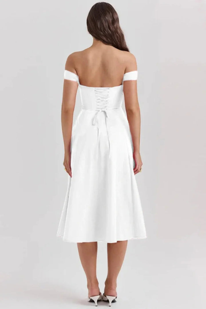 Women's Sage Floral Wedding Guest Dress – Linen Corset Midi