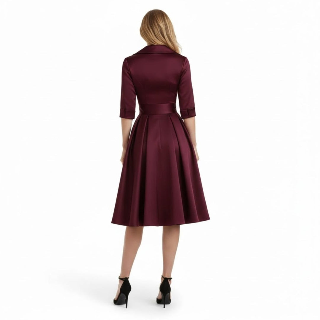 Women’s Satin Fit & Flare Midi Dress – Wedding Guest