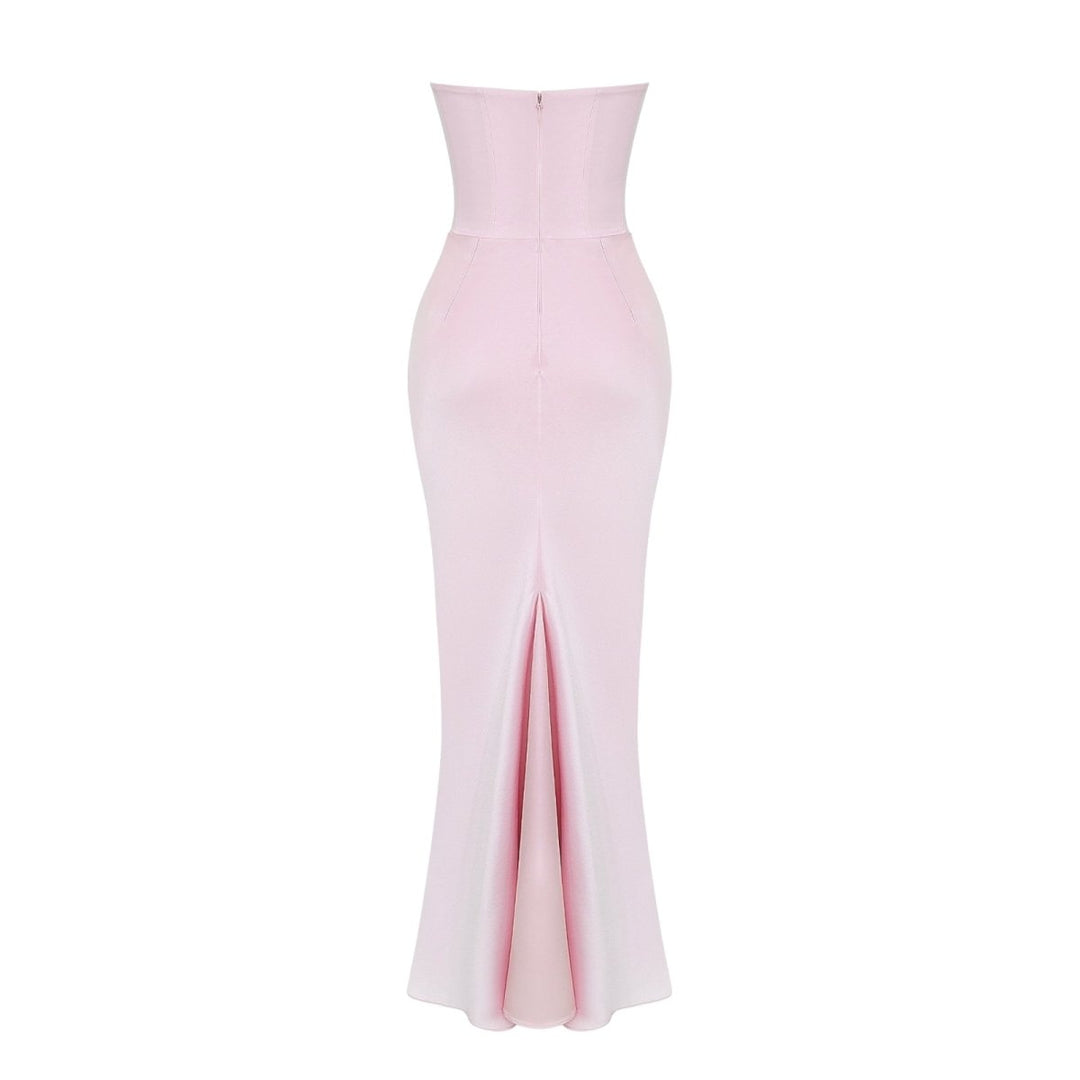 Strapless Corset Dress - Satin Ruched Maxi Wedding Guest
