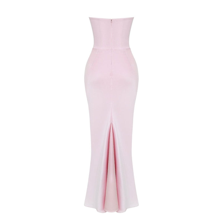 Strapless Corset Dress - Satin Ruched Maxi Wedding Guest