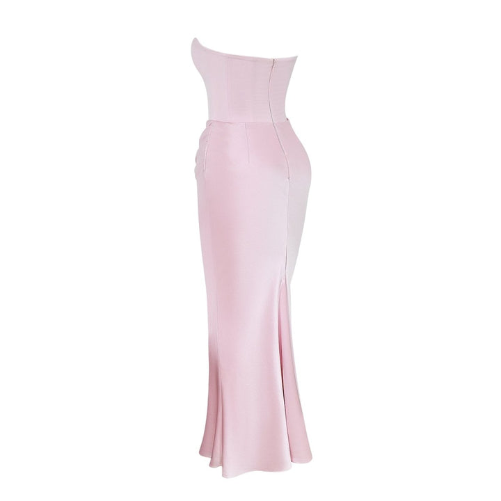 Strapless Corset Dress - Satin Ruched Maxi Wedding Guest
