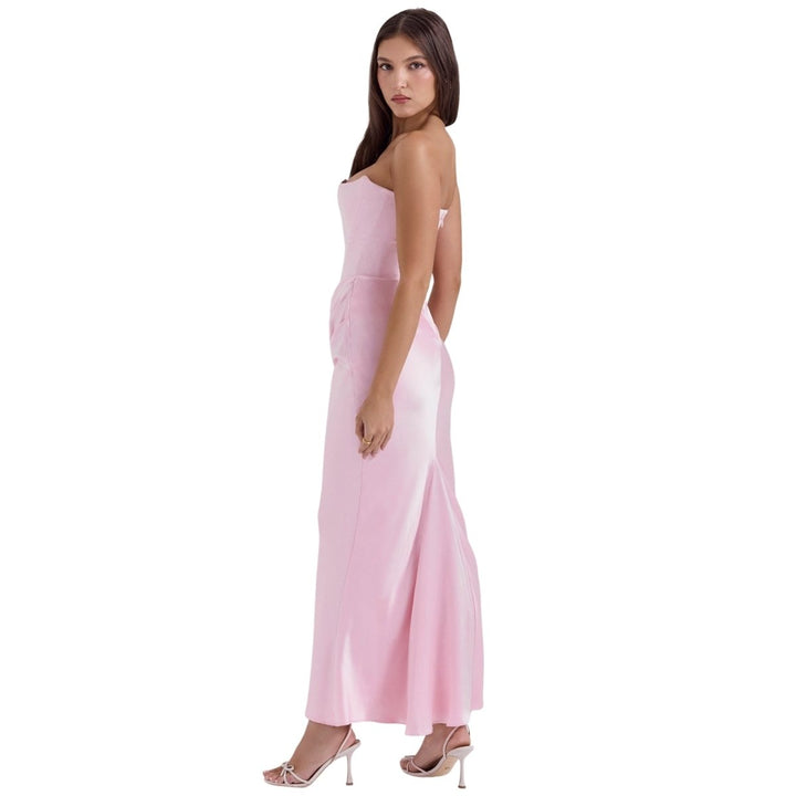 Strapless Corset Dress - Satin Ruched Maxi Wedding Guest