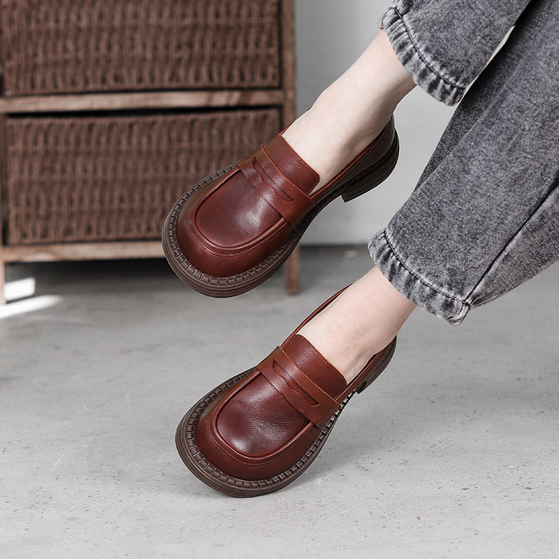 Wide Fit Leather Penny Loafer - Cowhide Round Toe Smart Casual