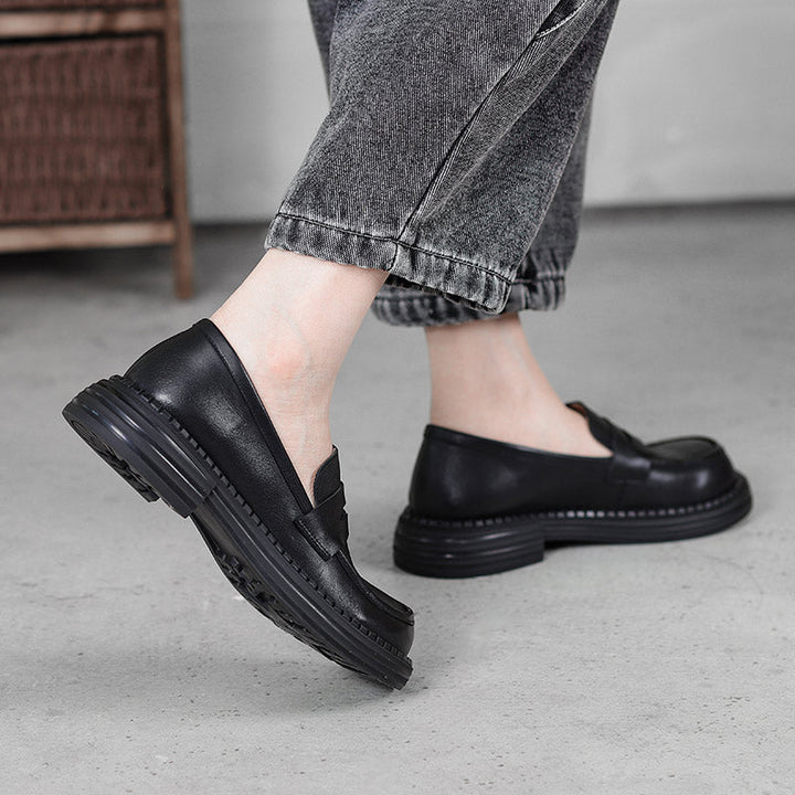 Wide Fit Leather Penny Loafer - Cowhide Round Toe Smart Casual