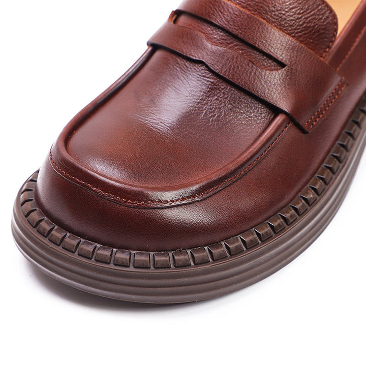 Wide Fit Leather Penny Loafer - Cowhide Round Toe Smart Casual