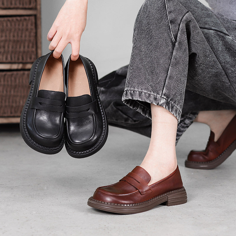 Wide Fit Leather Penny Loafer - Cowhide Round Toe Smart Casual
