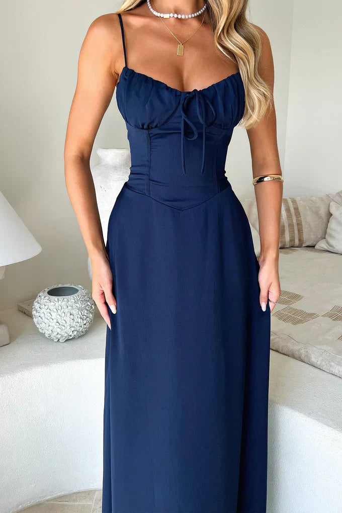 Satin Maxi Dress - Tie Front Sweetheart Wedding Guest