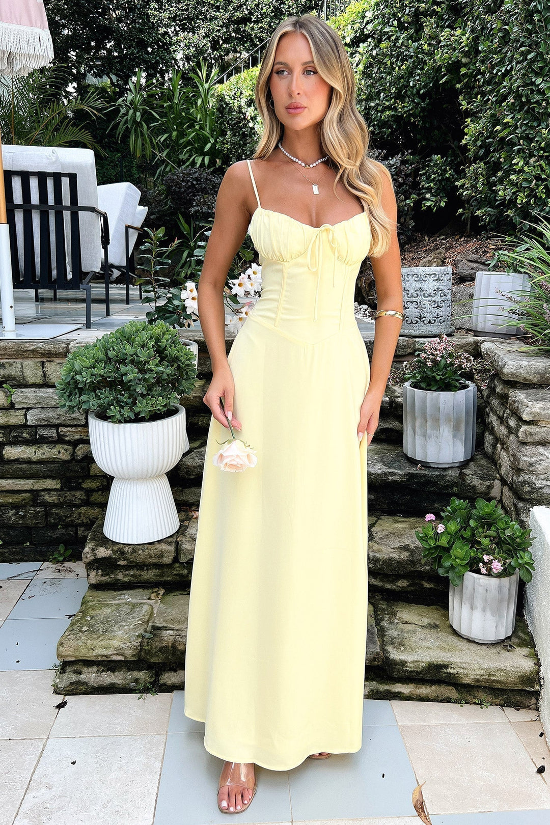 Satin Maxi Dress - Tie Front Sweetheart Wedding Guest
