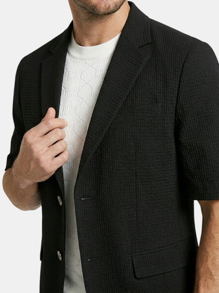 Blazer Co-ord Men - Textured Short Sleeve Shorts Smart Casual