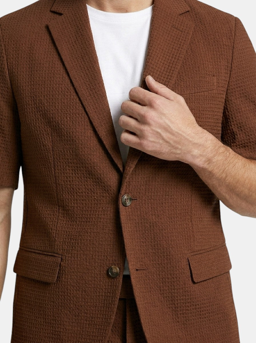 Blazer Co-ord Men - Textured Short Sleeve Shorts Smart Casual