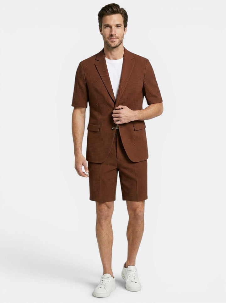 Blazer Co-ord Men - Textured Short Sleeve Shorts Smart Casual