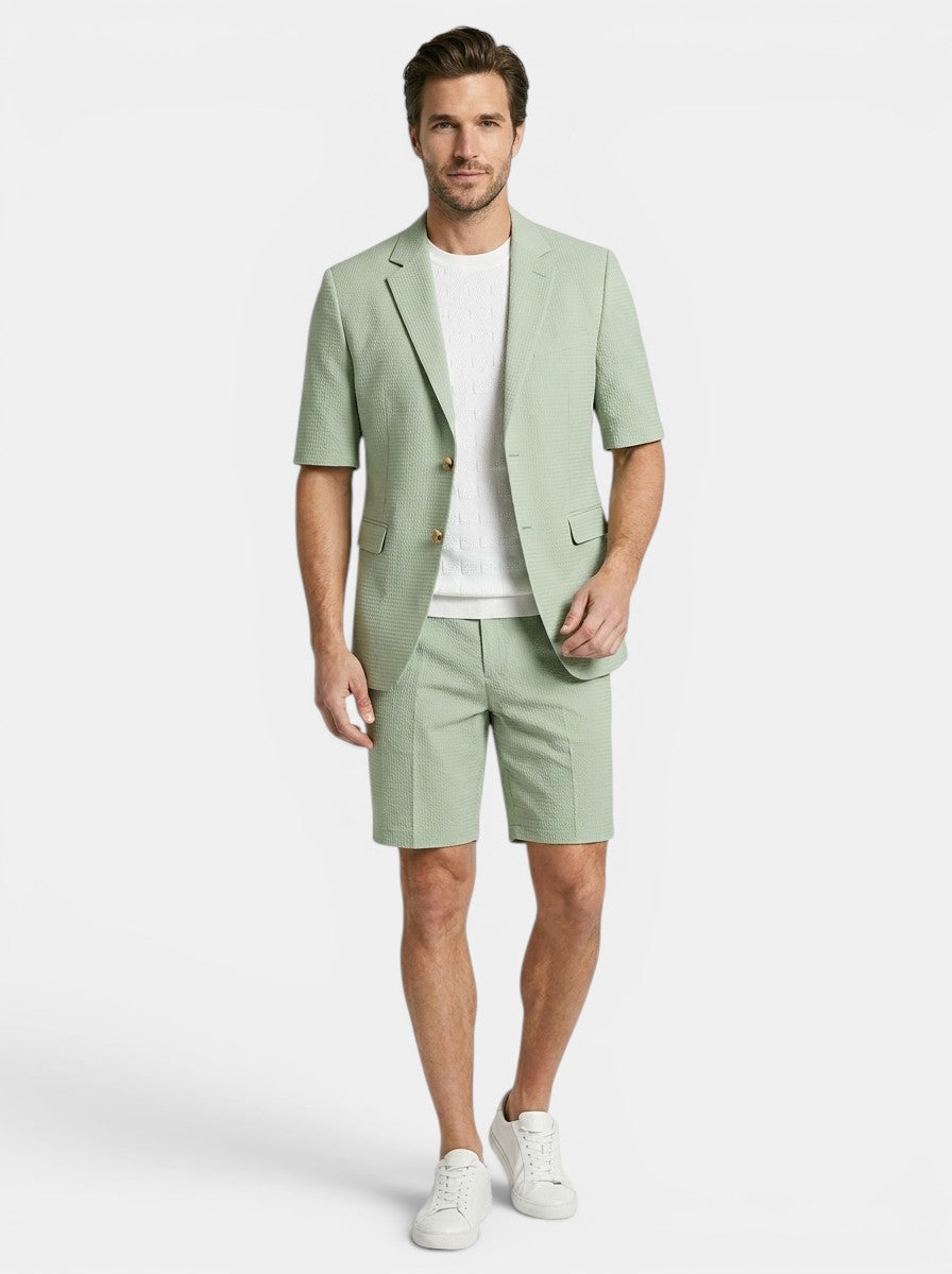 Blazer Co-ord Men - Textured Short Sleeve Shorts Smart Casual