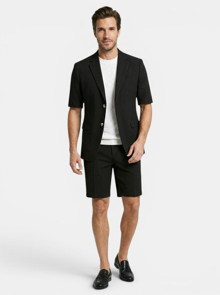 Blazer Co-ord Men - Textured Short Sleeve Shorts Smart Casual