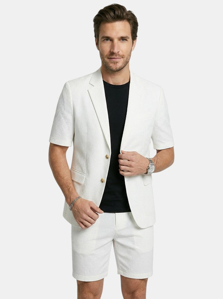 Blazer Co-ord Men - Textured Short Sleeve Shorts Smart Casual