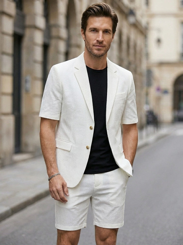 Blazer Co-ord Men - Textured Short Sleeve Shorts Smart Casual