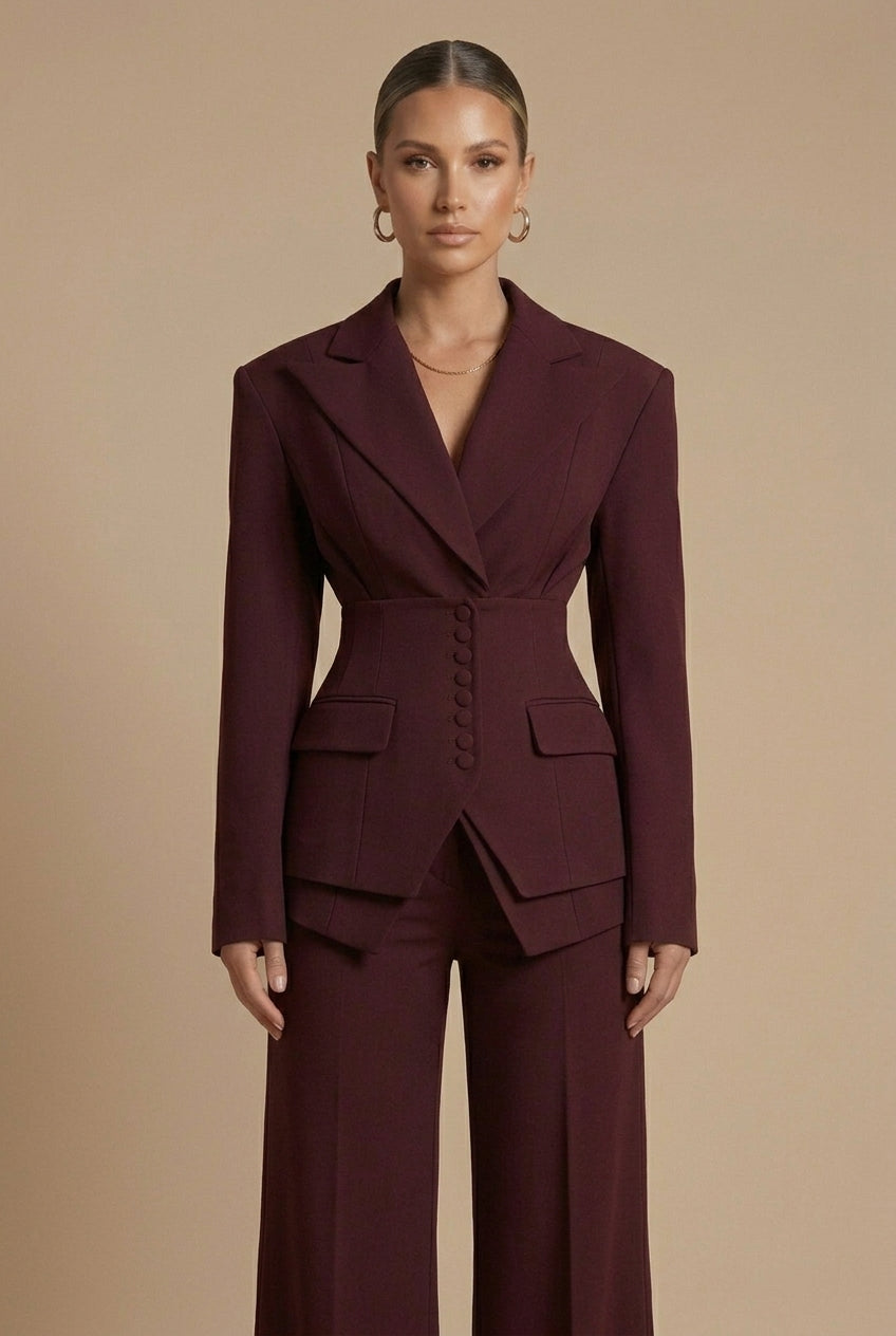 Tailored Blazer Set - Wide Leg Trousers Occasion Wear