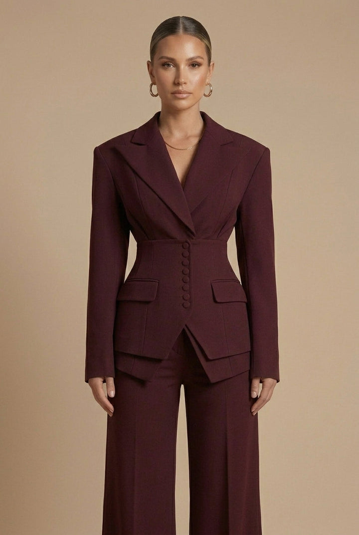 Tailored Blazer Set - Wide Leg Trousers Occasion Wear