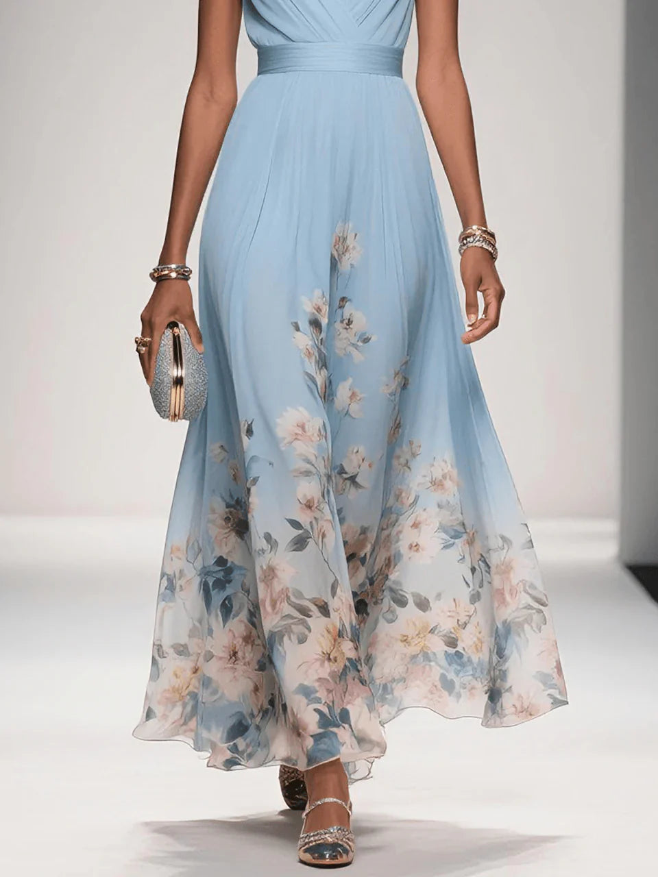 Women’s Floral Maxi Dress - V Neck Sleeveless